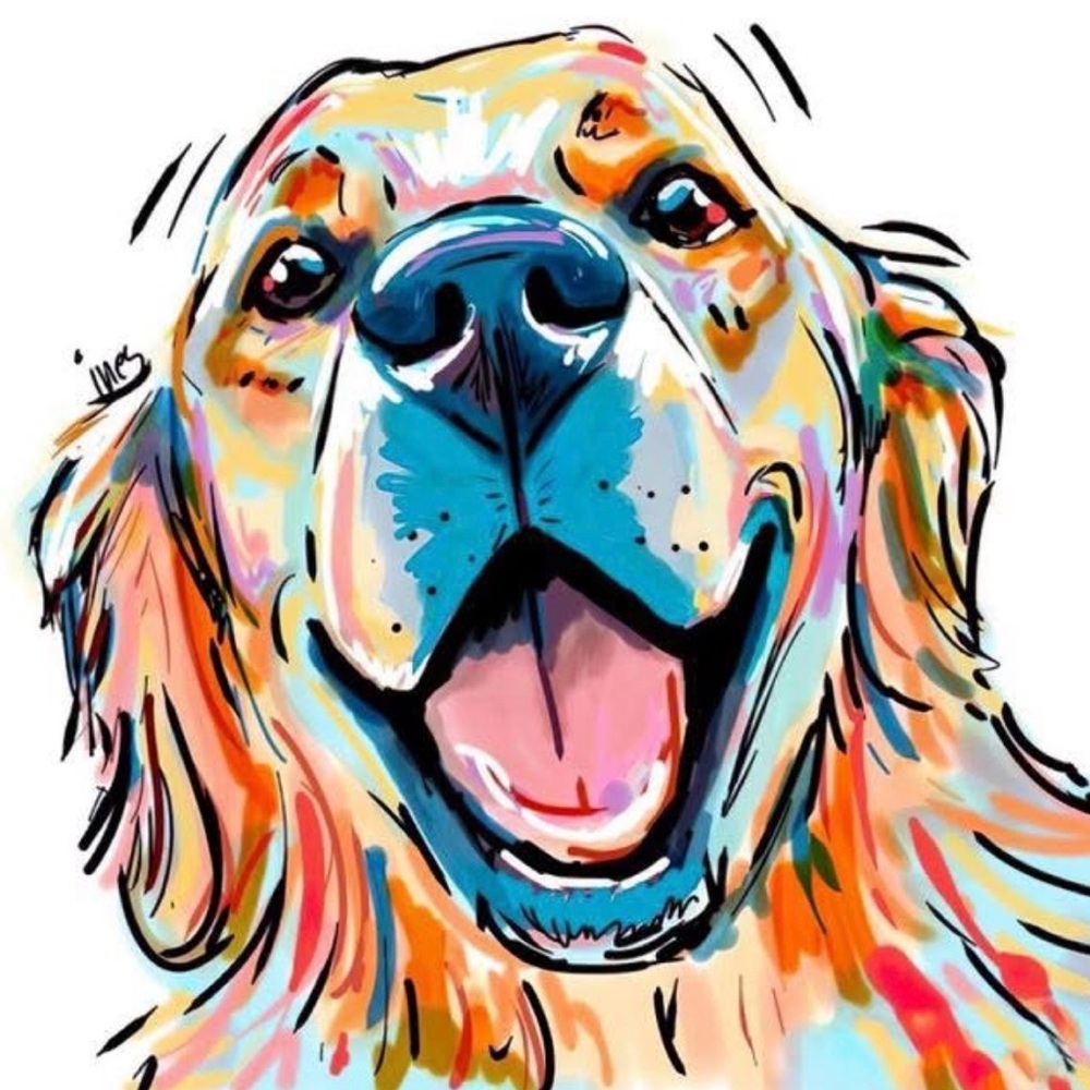 Colorful Golden Retriever Diamond Art Kit - 20x20cm (8"x8") - New